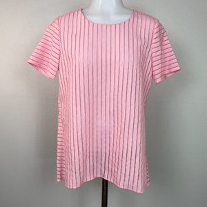 J. Crew‎ Top 2 Pink Semi-Sheer Striped Short Sleeve Blouse Women's